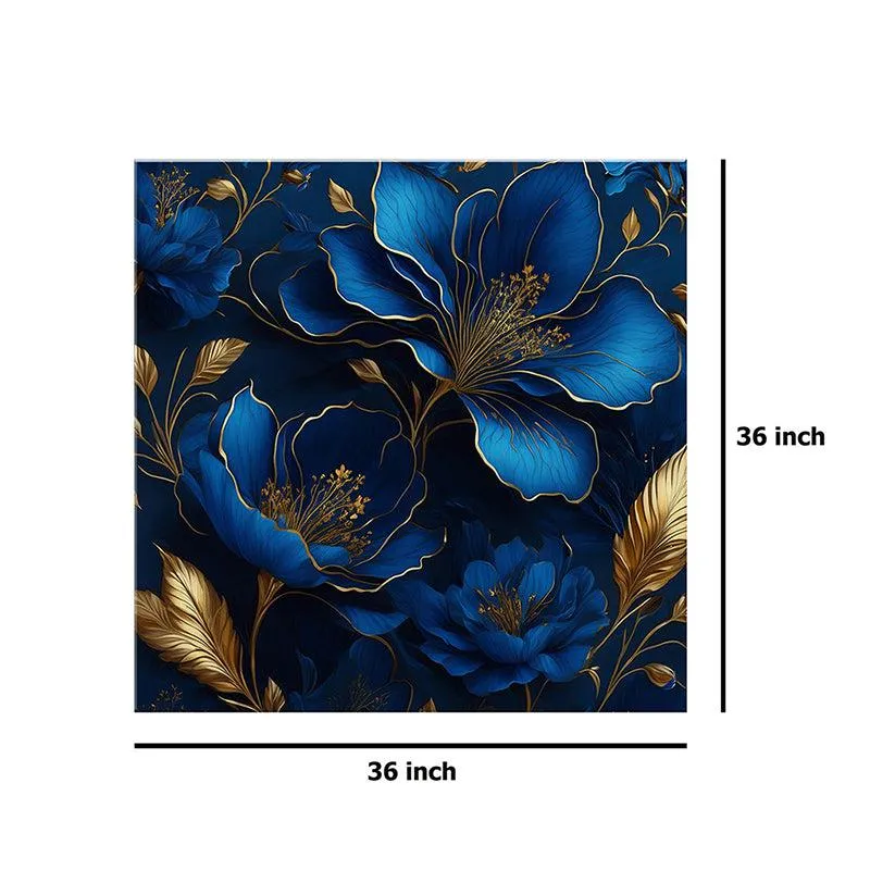 Blossomy Blue and Gold Poly Canvas Wall Painting media 8