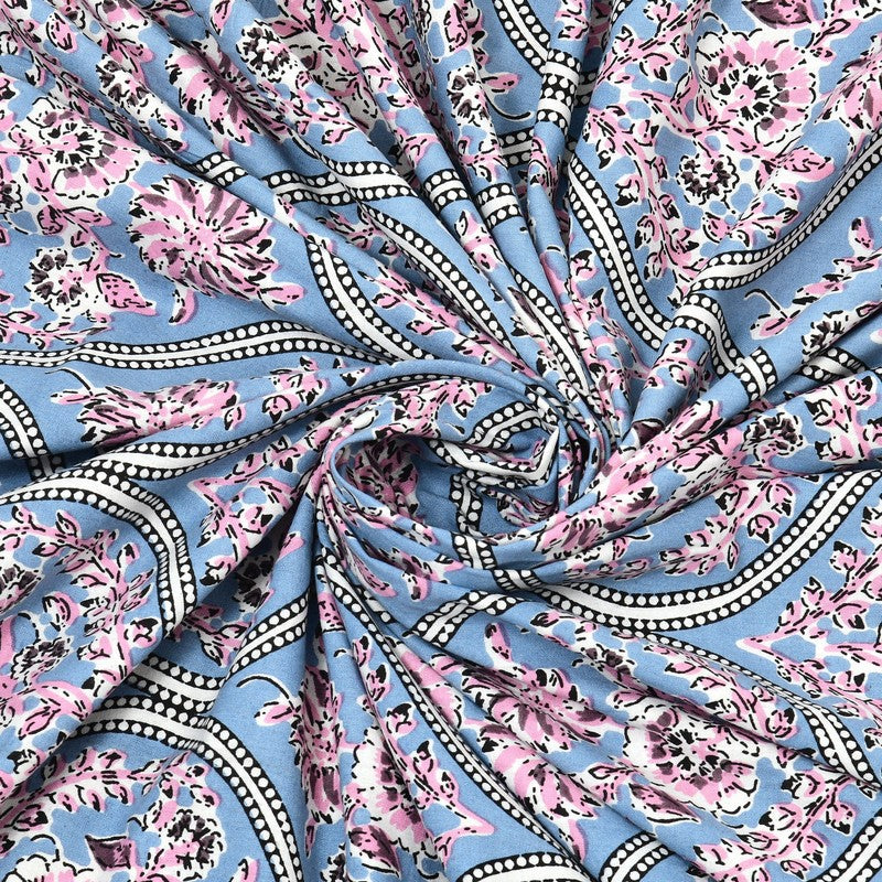 Rangly Cotton Bedsheet (Blue,Pink) - 240 TC media 6
