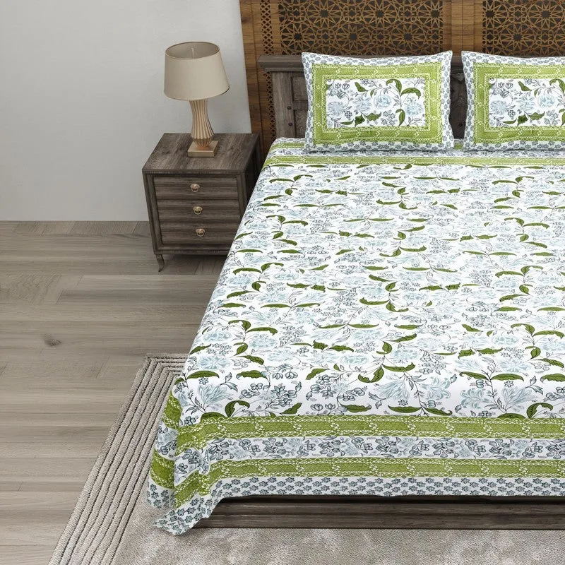 Designa Cotton Bedsheet (Green,White) - 240 TC media 3