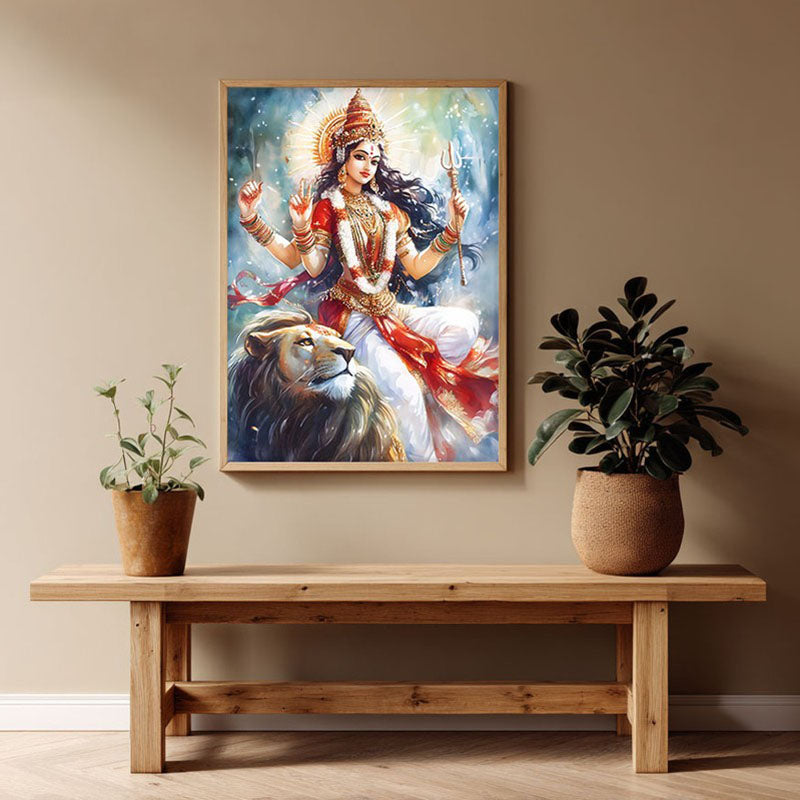 Radhe Gopalam Spiritual Archival Paper Wall Painting - Natural Brown Frame