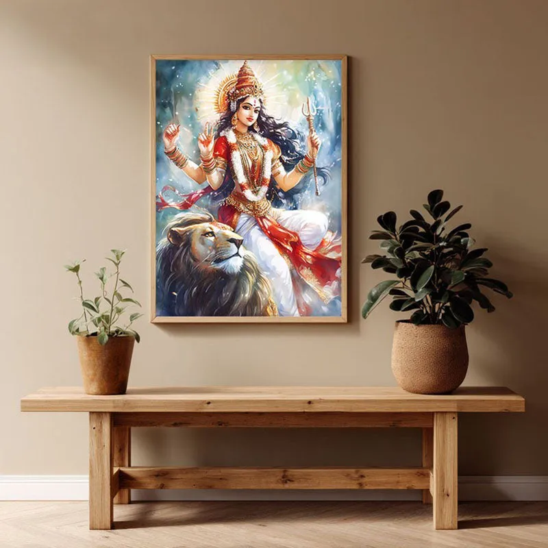 Radhe Gopalam Spiritual Archival Paper Wall Painting - Natural Brown Frame media 1