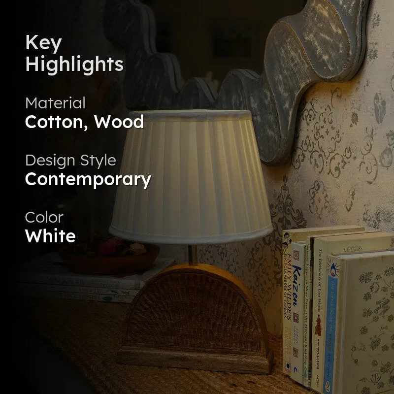Arcwood Ivory Wooden Base Cotton Table Lamp - White media 2