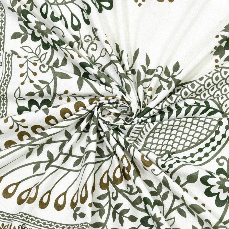 Nestor Cotton Bedsheet (White,Olive Green) - 240 TC media 5
