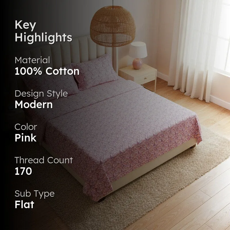 Leafy Vine Cotton Bedsheet (Pink) - 170 TC media 2
