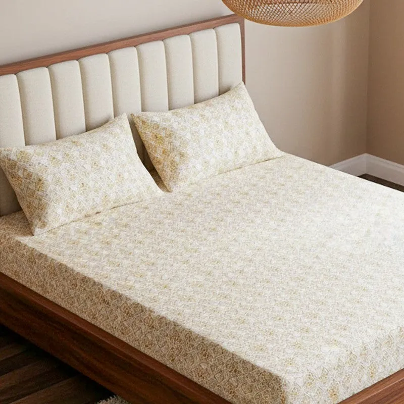 Geome Floral Cotton Bedsheet (Beige) - 180 TC media 3