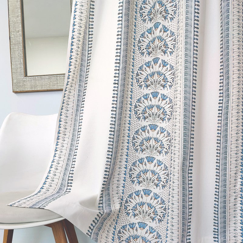 Tranquebar Home Parallel Grace Cotton Curtains(Blue) - Set Of Two media 4