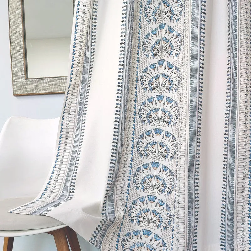 Tranquebar Home Parallel Grace Cotton Curtains(Blue) - Set Of Two media 4