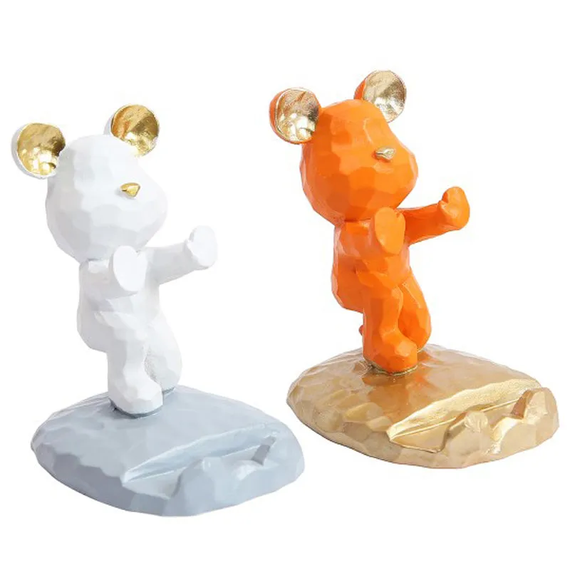 Teddy Duo Resin Showpiece (White & Orange) - Set Of Two media 5