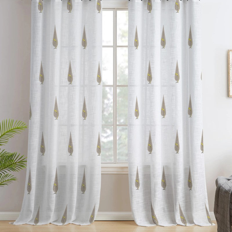 Tranquebar Home Leafy Escape Polyester Curtains(Olive Green) - Set Of Two media 3