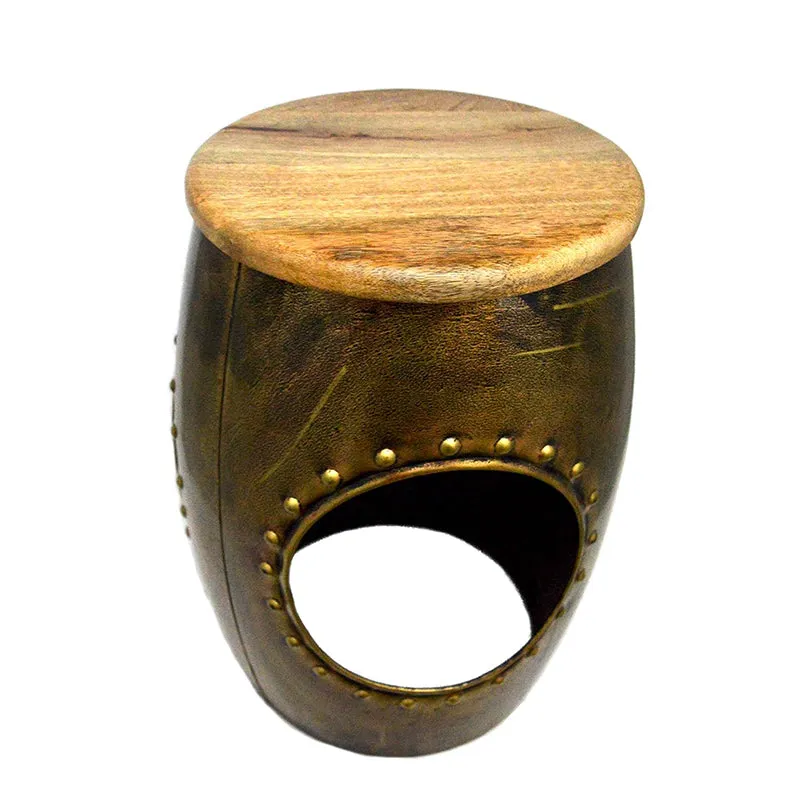 Saanvi Iron & Wood Stool - Green media 4