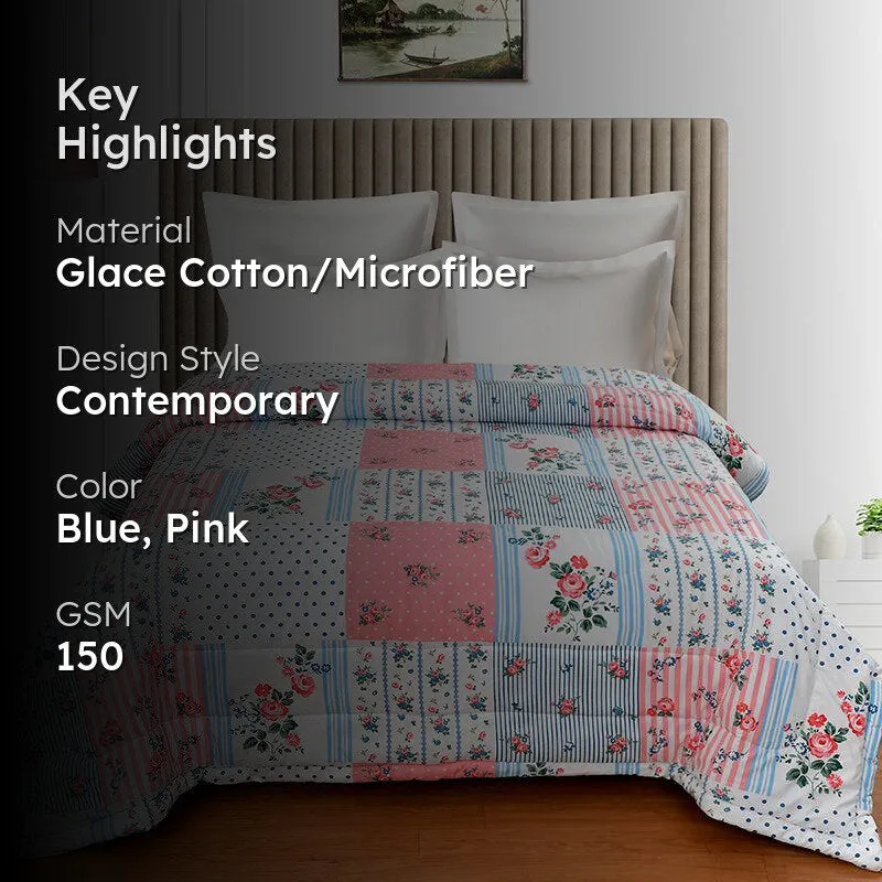 Pink Bloom Grid Floral Comforter - 150 GSM media 2