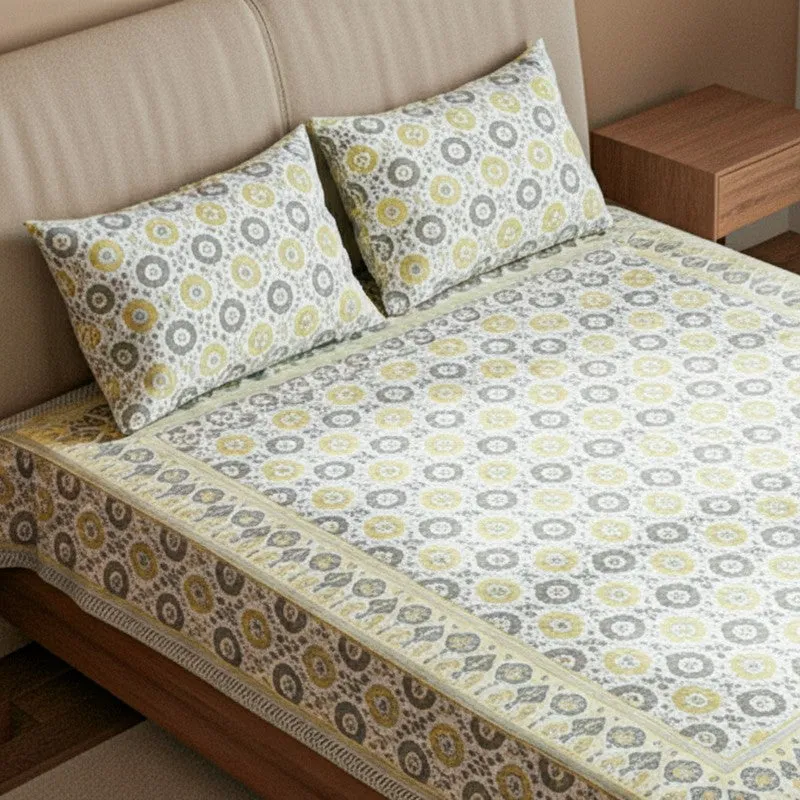 Sienna Ethnic Cotton Bedsheet (Yellow) - 180 TC media 3