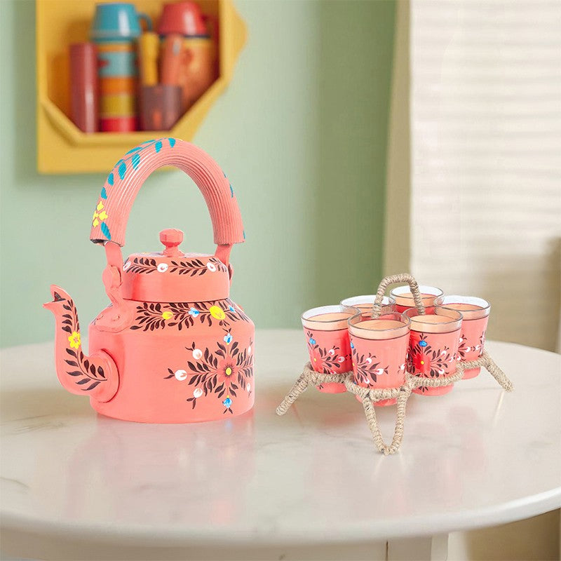 Brew Serve Handpainted Tea Set With Stand (Peach) - Eight Piece Set image 5