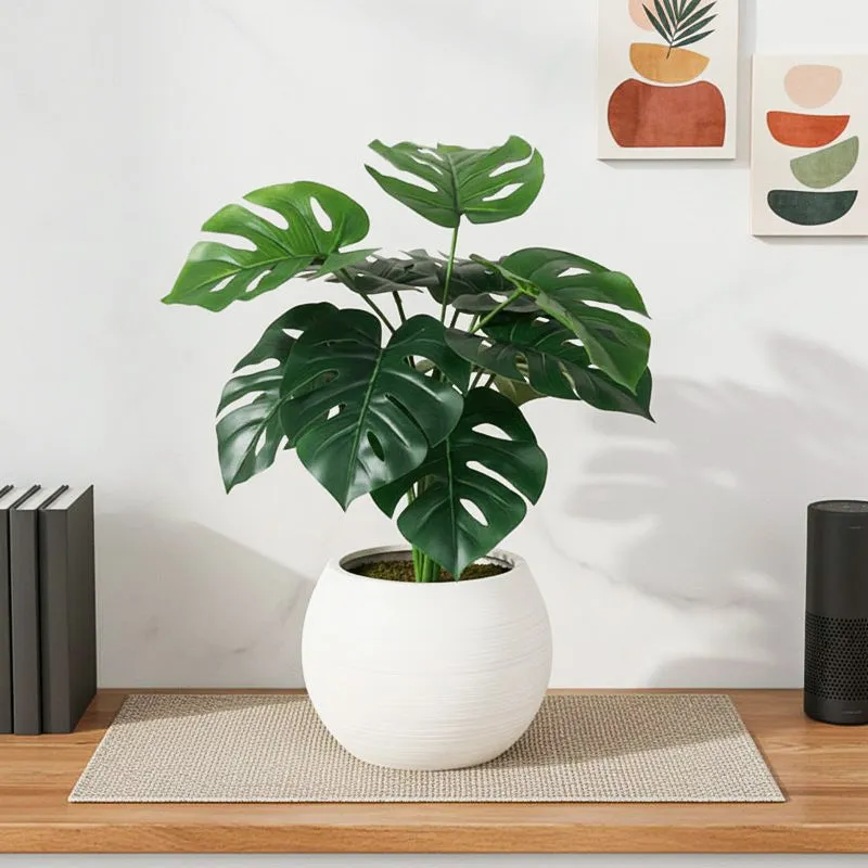 Lush Tropiks Artificial Mostera Plant With Black Plastic Pot -  1.8 Feet media 1