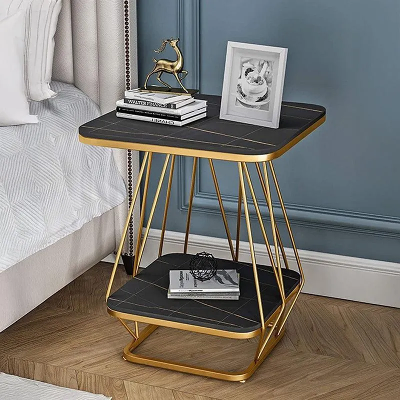 Solstice Form Metal Accent Table with Marble Top - Charcoal & Gold media 1
