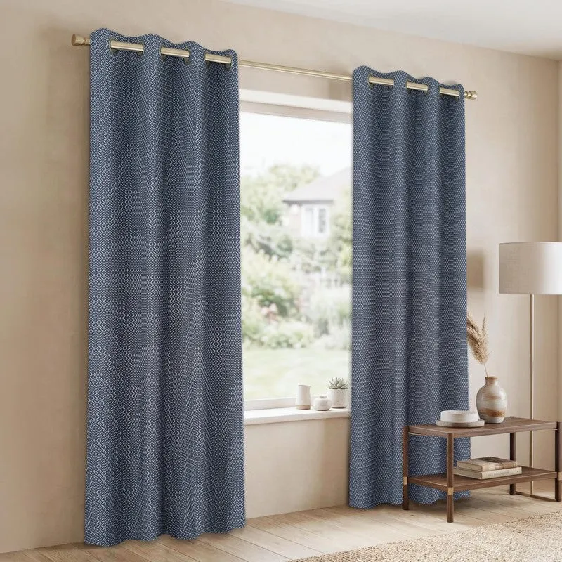 Form Ease Cotton Room Darkening Curtains (Navy Blue) - Set Of Two media 4