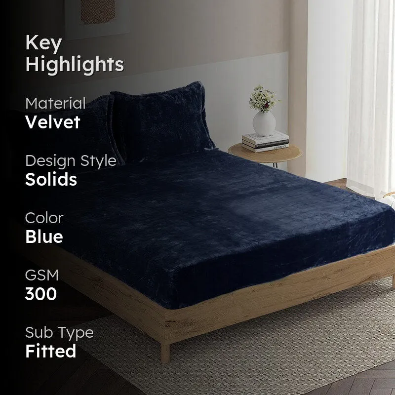Casselle  Velvet Bedsheet (Navy Blue) - 300 GSM media 2