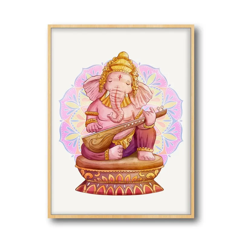 Veena Vinayaka Archival Paper Wall Art - Natural Brown Frame media 5
