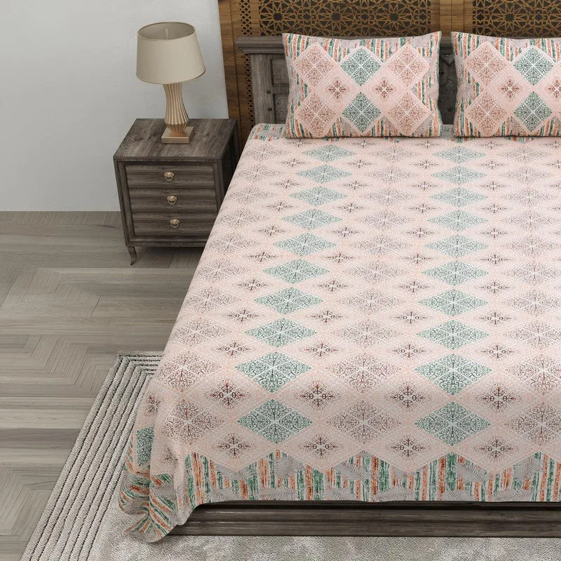 Blooma Cotton Bedsheet (Peach,Blue) - 240 TC media 3