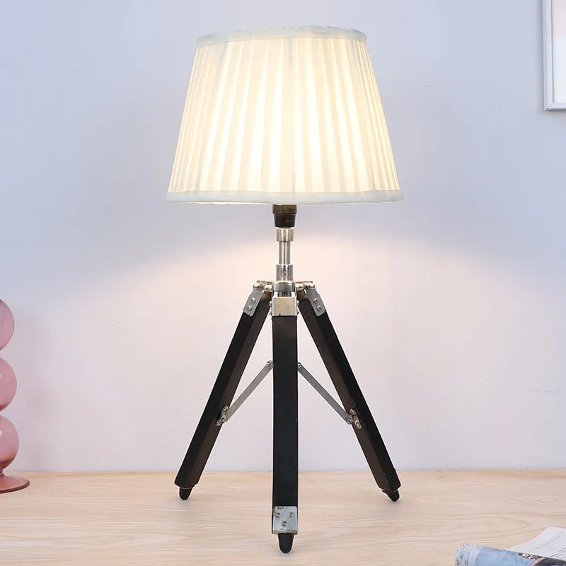 Gujo Fold Pleated Tripod Mango Wood Table Lamp - White,Black media 2