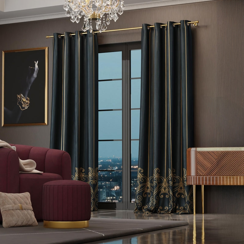 Emerald Royale Satin Curtain with Lining - Set of Two