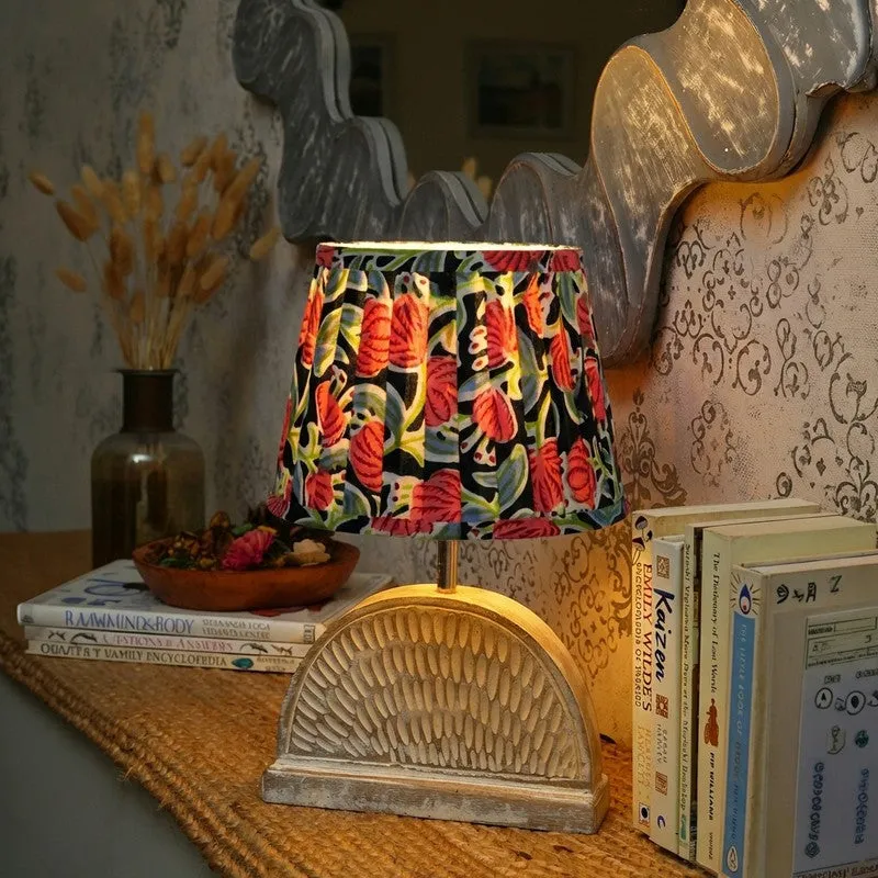 Sylvora Wooden Base Cotton Table Lamp - Multicolor media 1