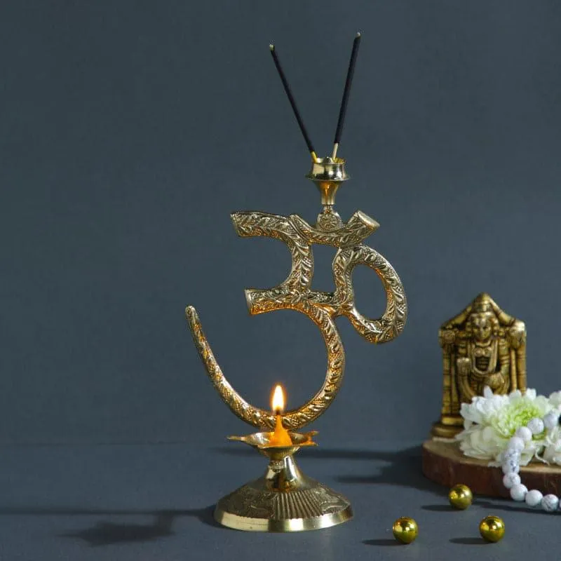 Om Bless Diya with Incense Holder media 1