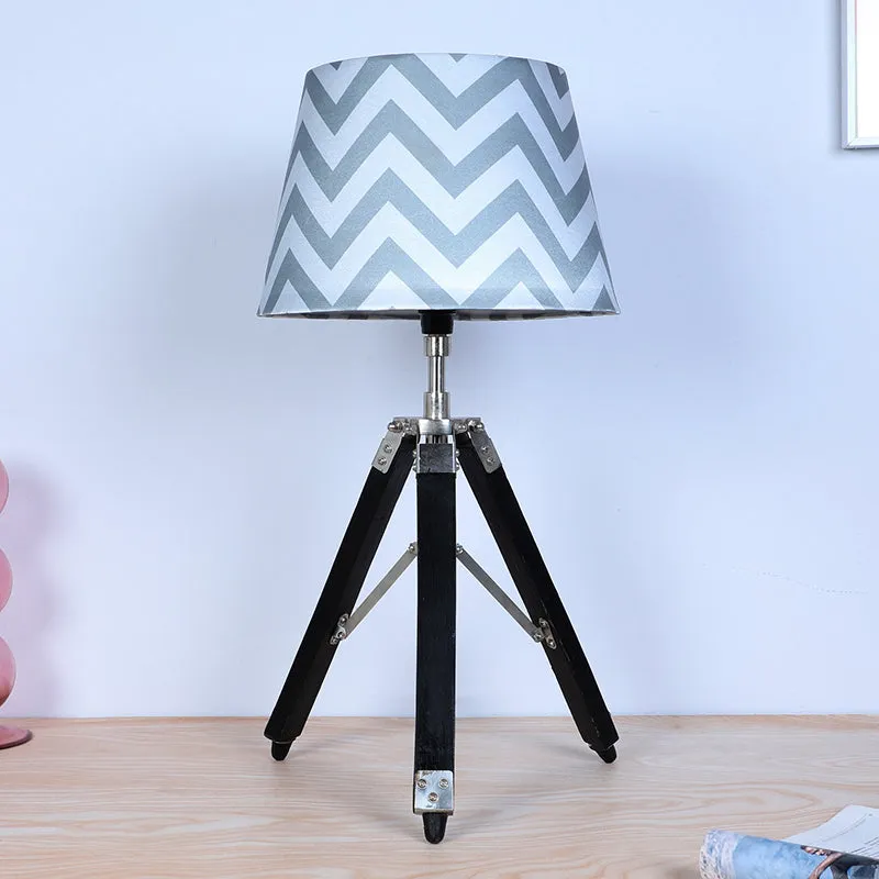 Chevron Light Fold Printed Tripod Mango Wood Table Lamp - Grey,White media 3