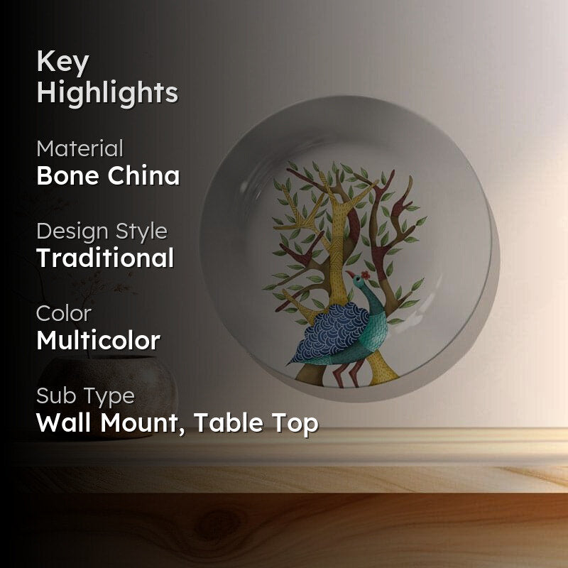 Peacock Gond Art Wall Plate media 2