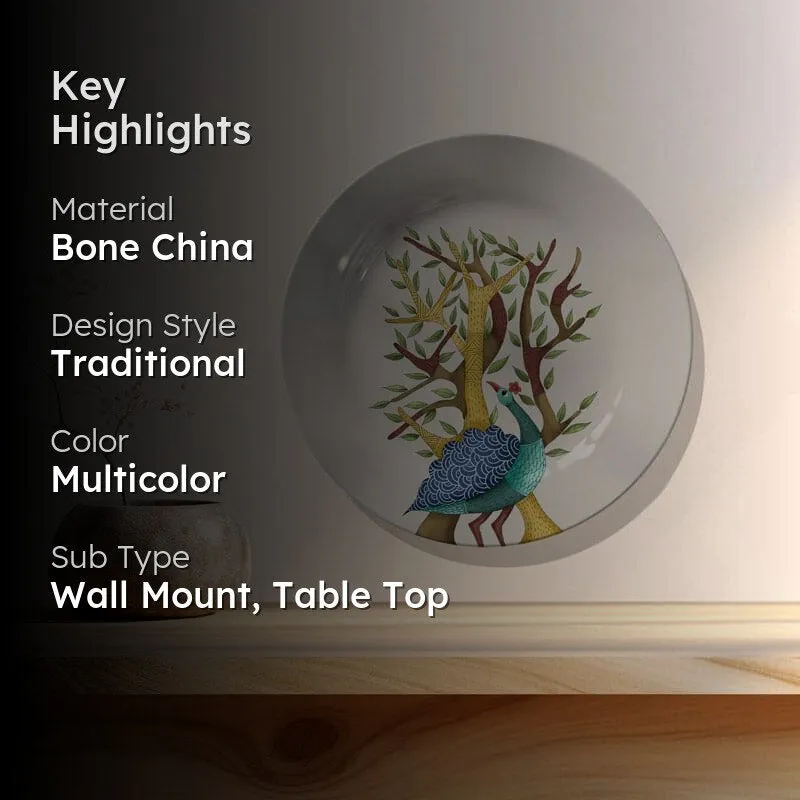Peacock Gond Art Wall Plate media 2