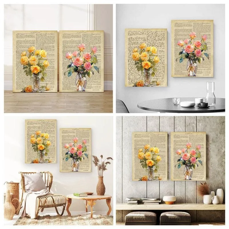Pastel Rose Print Wall Painting - Set Of Two media 3