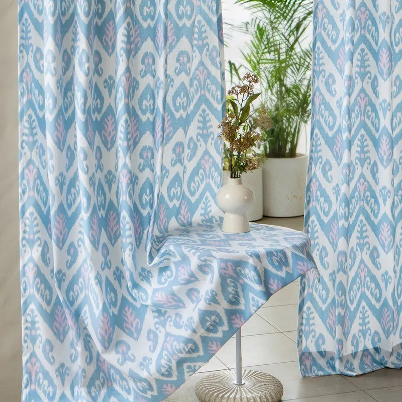 Tranquebar Home Creative Waves Cotton Curtains(Blue) - Set Of Two media 1