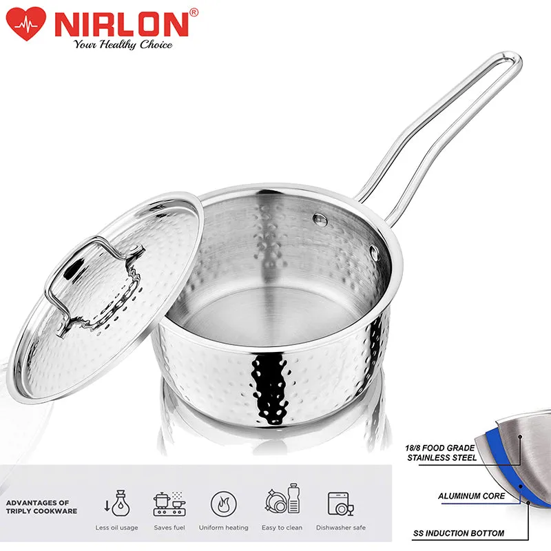 Nirlon Hammered Steel Saucepan With Lid - 1200 ML/6 Inches media 4