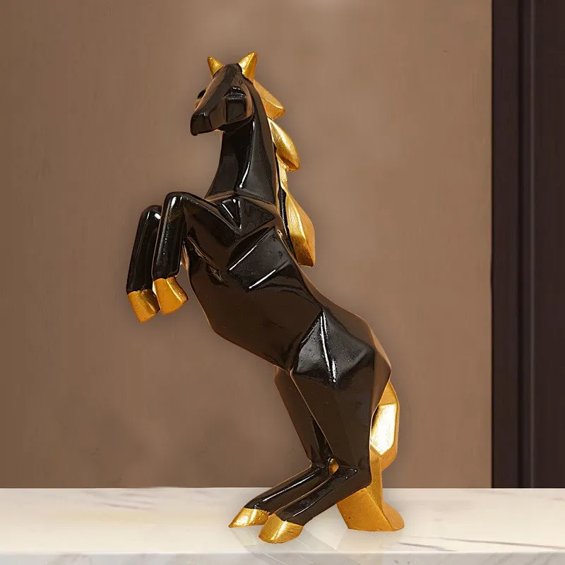 Rearing Black & Gold Horse Showpiece media 3