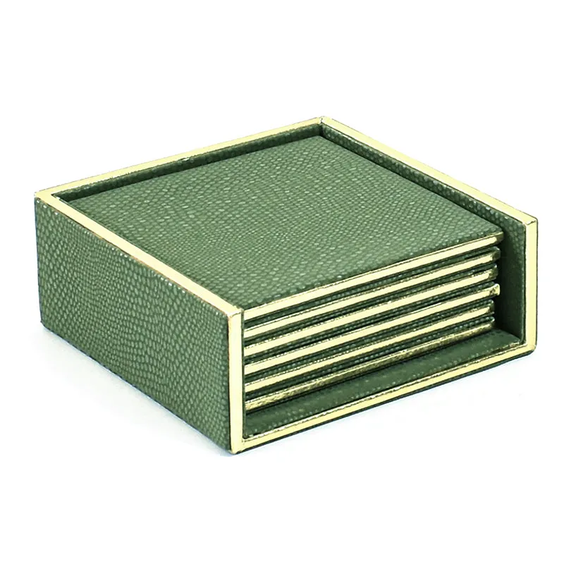 Tisquo Faux Leather Coaster (Olive Green) - Seven Piece Set media 4