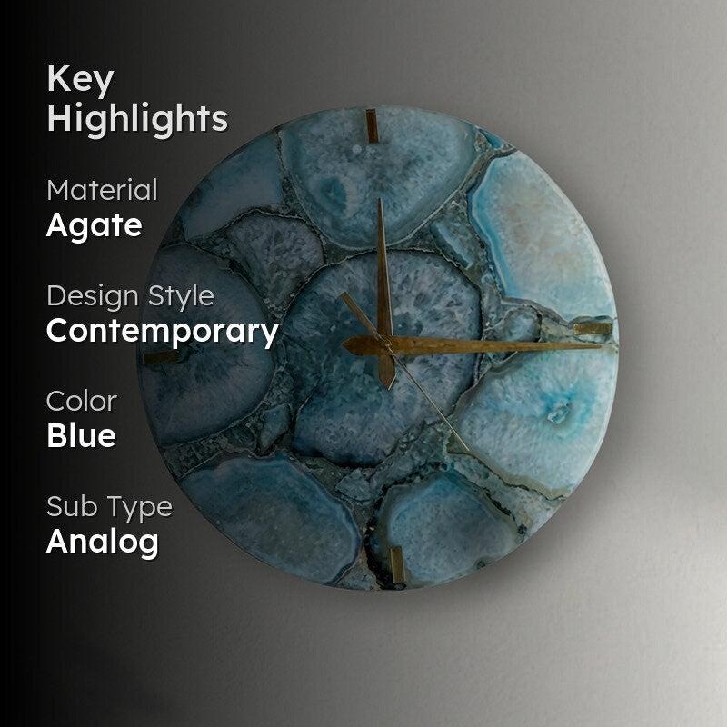 Obelia Handcrafted Agate Wall Clock - Turquoise media 2