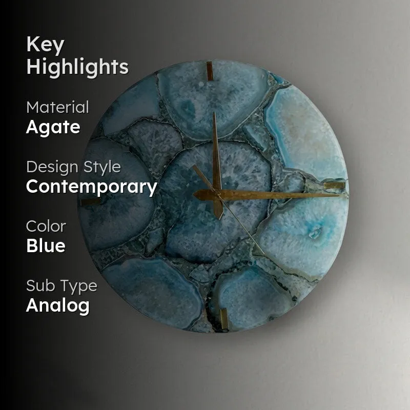 Obelia Handcrafted Agate Wall Clock - Turquoise media 2