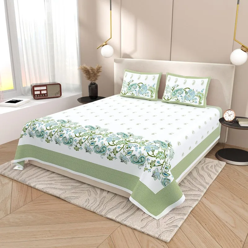 Royal Glow Cotton Bedsheet (Green,White) - 120 TC media 1