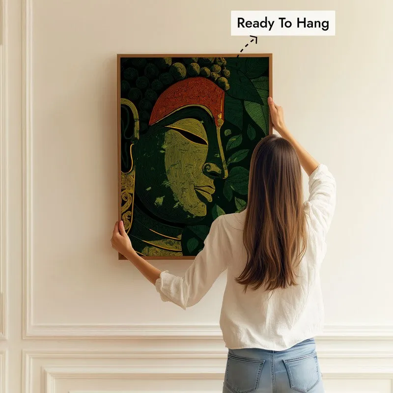 Buddha Of Green Serenity Archival Paper Wall Painting With Brown Frame media 5