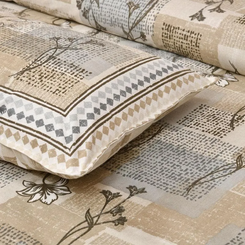Bloomsie Checkers Cotton Bedsheet (Beige) - 160 TC media 3