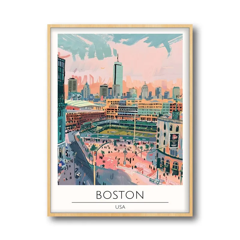 Vintage Boston Framed Canvas Archival Canvas Wall Painting - Natural Brown Frame media 5