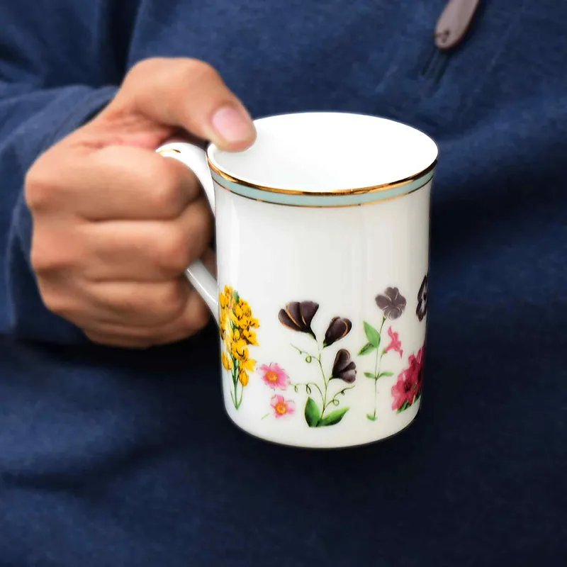 Basant 24k Gold Brushed Porcelain Coffee Mug (300 mL Each) - Set of Two media 3