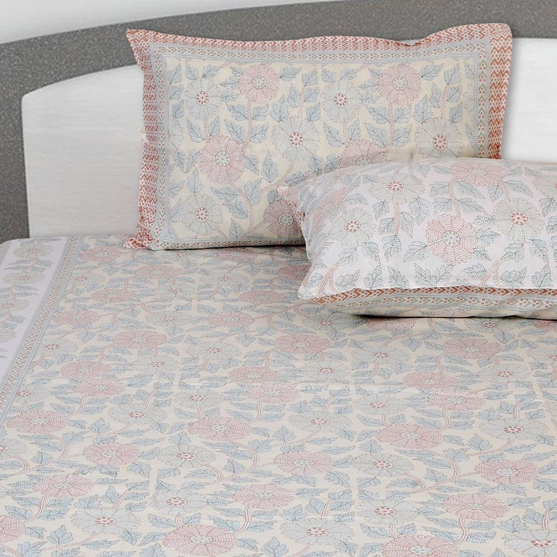 Niagra Floral Cotton Bedsheet (Orange) -144 TC media 4