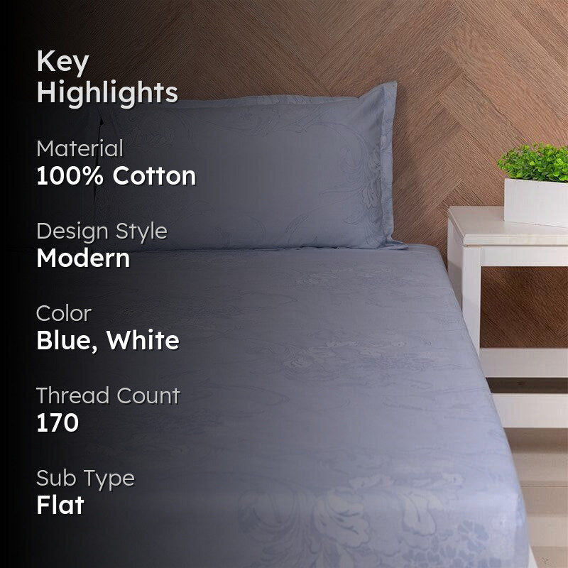Aaavar Printed Reversible Cotton Bedsheet (Blue,White) - 170 TC media 2