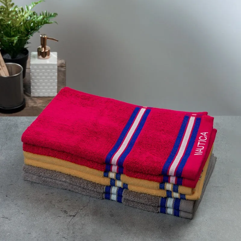 Nautica Dove Dual Down Cotton Hand Towel (Brown,Red & Grey) - Set Of Six media 1