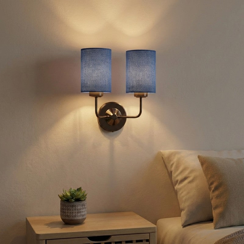 Dual Aura Soft Loom Jute Wall Lamp - Blue