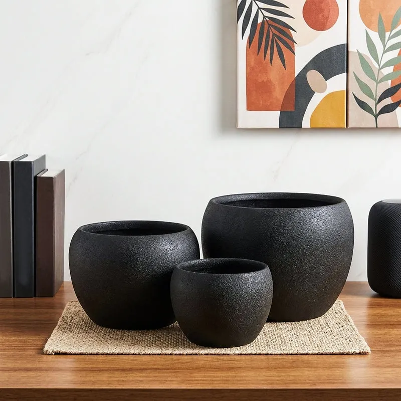Alisha Handcrafted Matte Planter (Black) - Set Of Three media 1