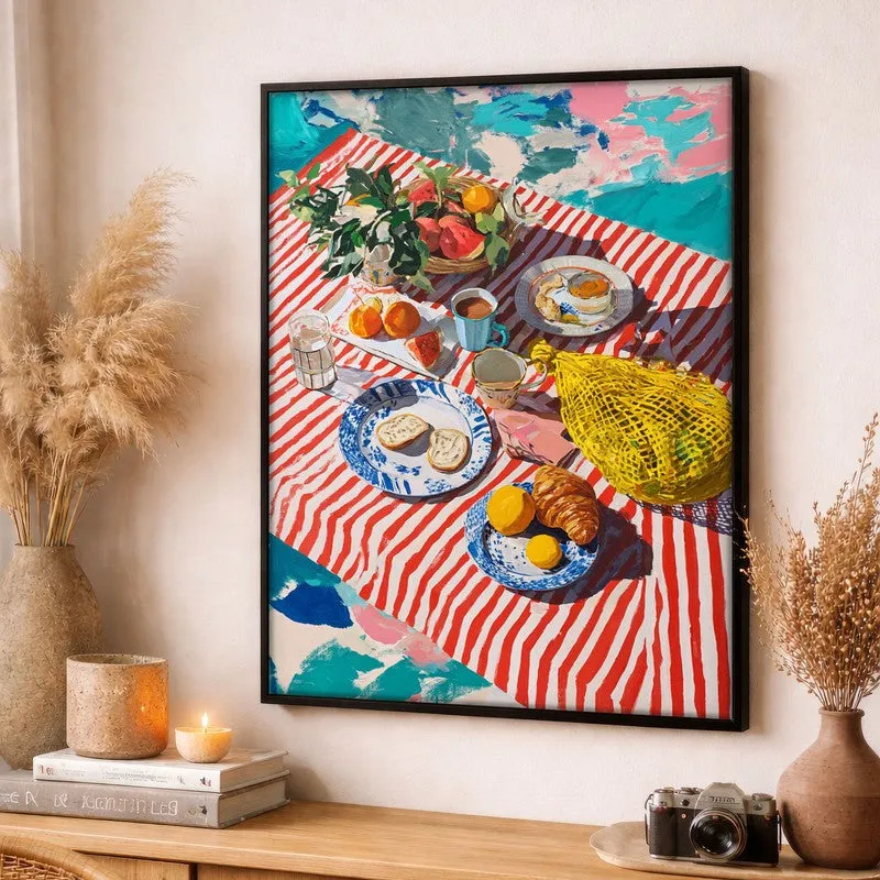 Stripe Picnic Canvas Wall Painting - Black Frame media 3
