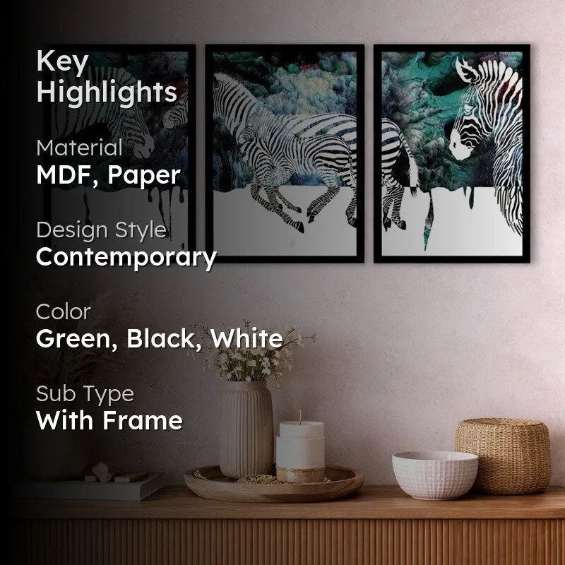 StripeWild Paper Wall Painting With MDF Frame (Black) - Set Of Three media 2