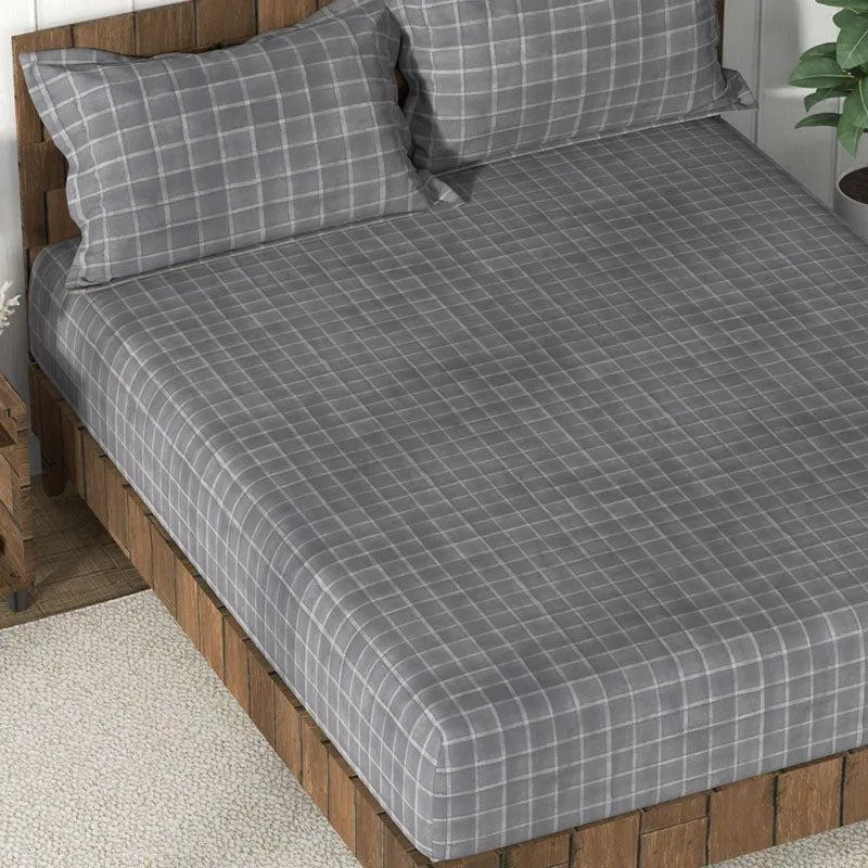 Nautica Lattice Haven Geometric Cotton Bedsheet (Grey) - 160 TC media 4